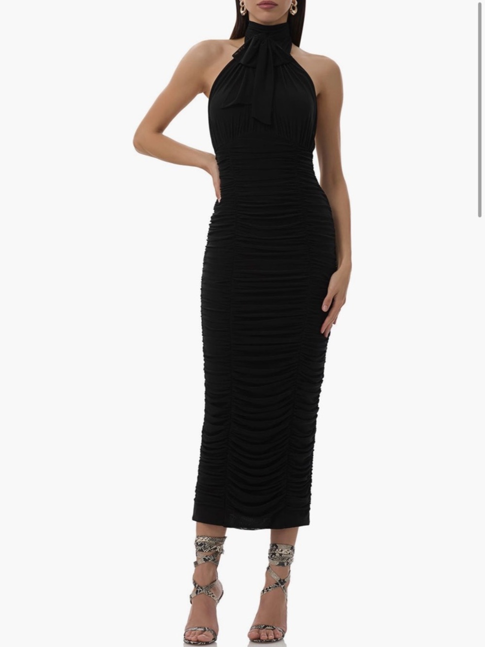 AFRM Black Ruched Midi Skirt